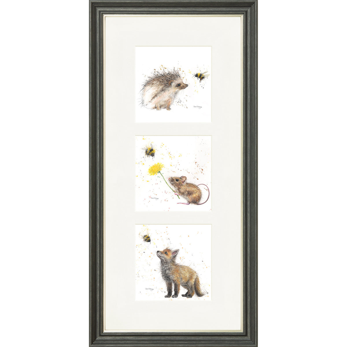 Bumble and Buddies 2 - bee triptych framed print by Bree Merryn