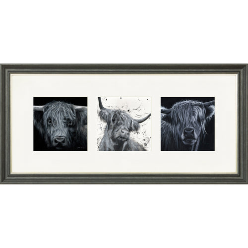 The Highlanders - highland cow triptych framed print by Bree Merryn